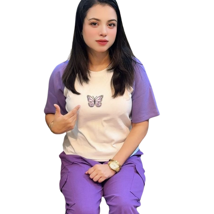 অভিশ্বাস্য মুল্যে প্রিমিয়াম পার্পল–হোয়াইট সামার কো-অর্ড সেট (Rib 2/2 Top + Woven Pant