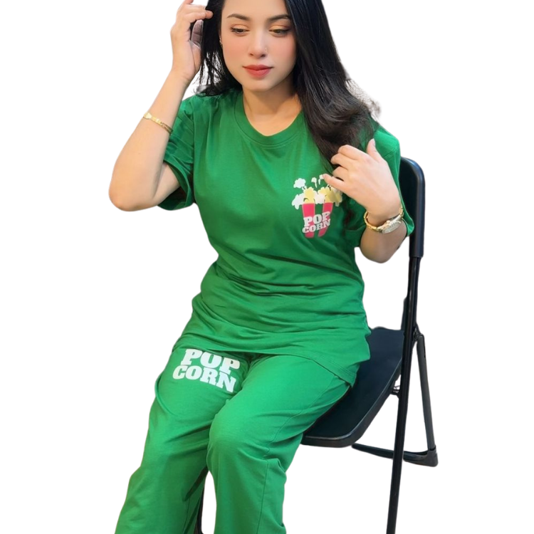 অভিশ্বাস্য মুল্যে প্রিমিয়াম পপকর্ন গ্রিন — Lycra-Cotton সামার কো-অর্ড